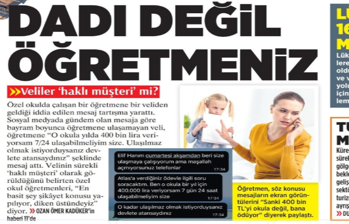 Статья вышла под названием: "Мы не няни, а учителя". Изображение: https://www.gastearsivi.com/gazete/milliyet2/2026-03-26/1. 