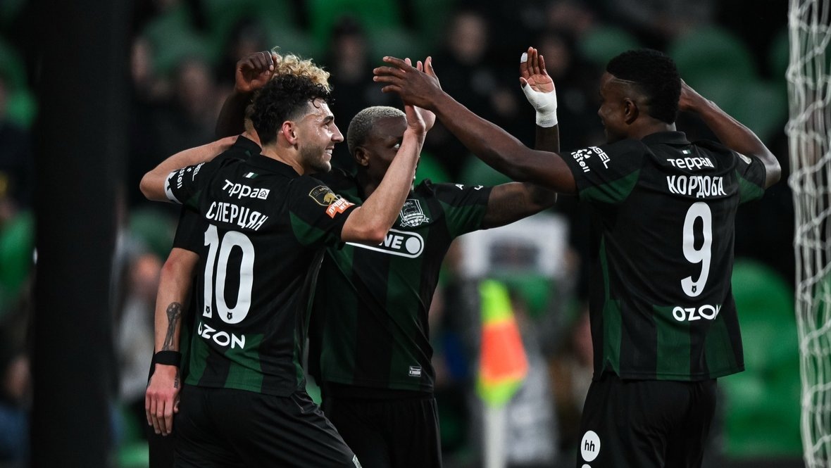    Футболисты «Краснодара» празднуют гол в ворота «Пари НН» (5:0) в матче 22-го тура РПЛ.ФК «Краснодар»