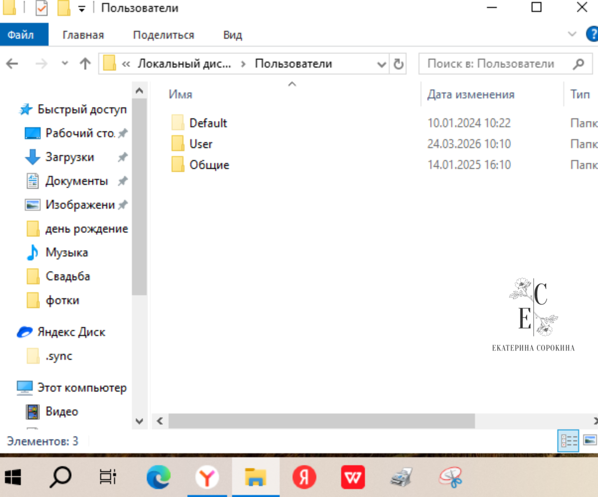 Состав папок профиля пользователя 