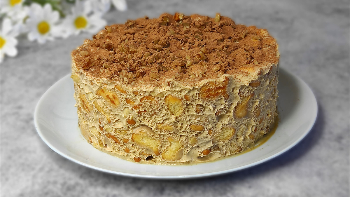 Торт без выпечки из печеньем "Рыбки". Фото автра.