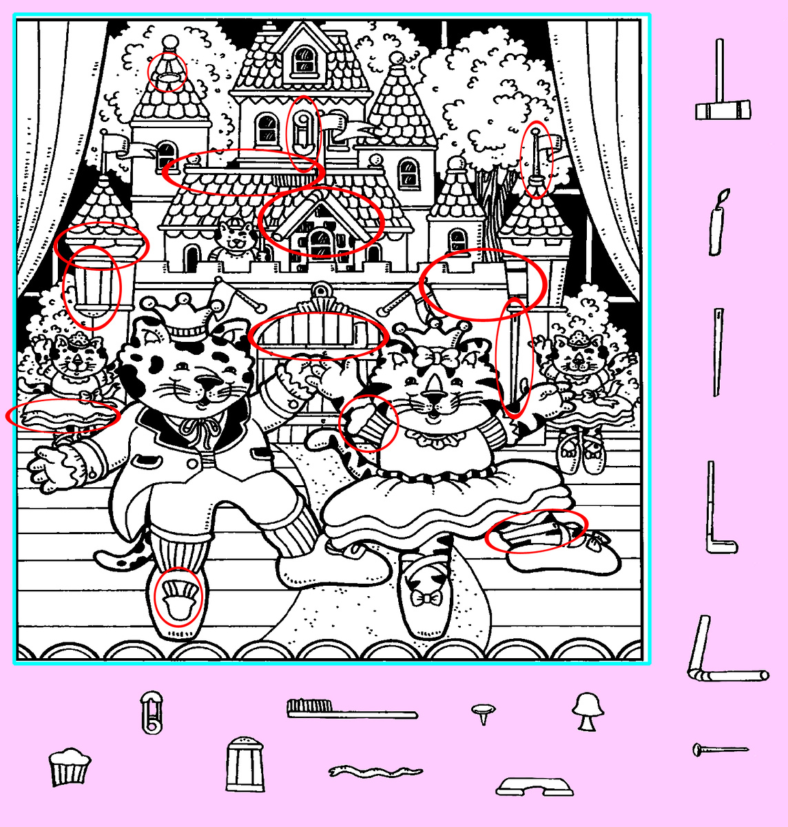 Картинка-ответ 14 предметов спрятанных на картинках. Картинка подготовлена автором