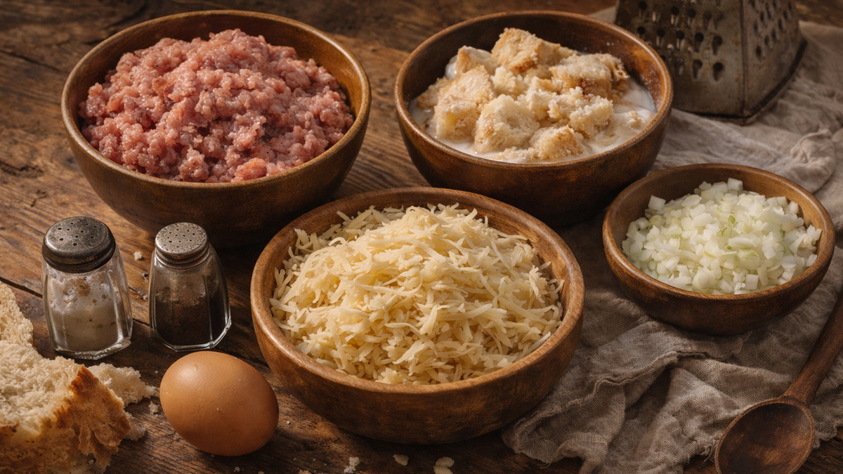 AI-иллюстрация: ингредиенты для котлет.