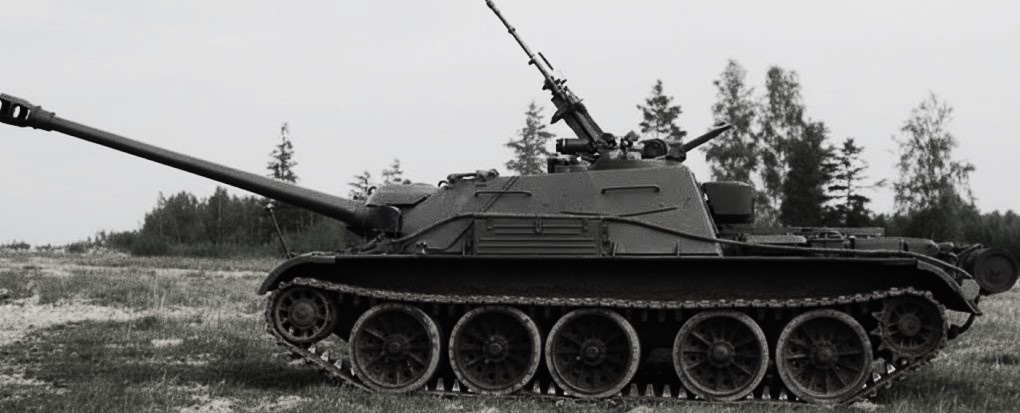 Опытная САУ "Объект 600 " на испытаниях. На стволе 122мм пушки отсутствует эжектор.