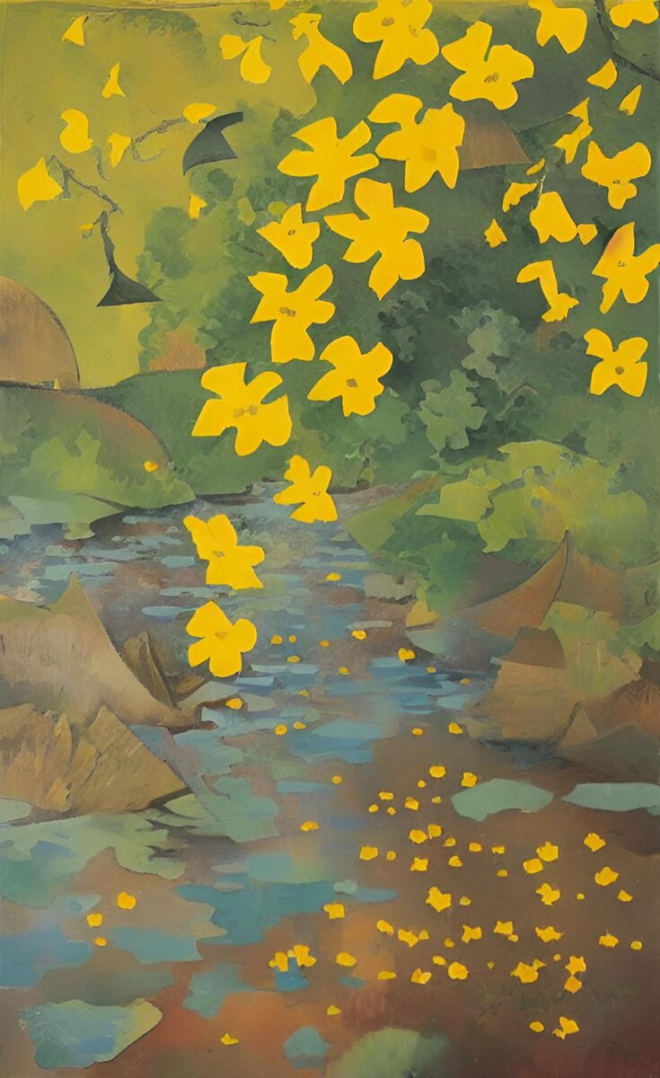 Жёлтые цветы. Иллюстрация создана с помощью нейросетей Stable Diffusion и DreamAI и редактора Photoshop.