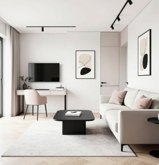 Небольшая минималистичная гостиная 