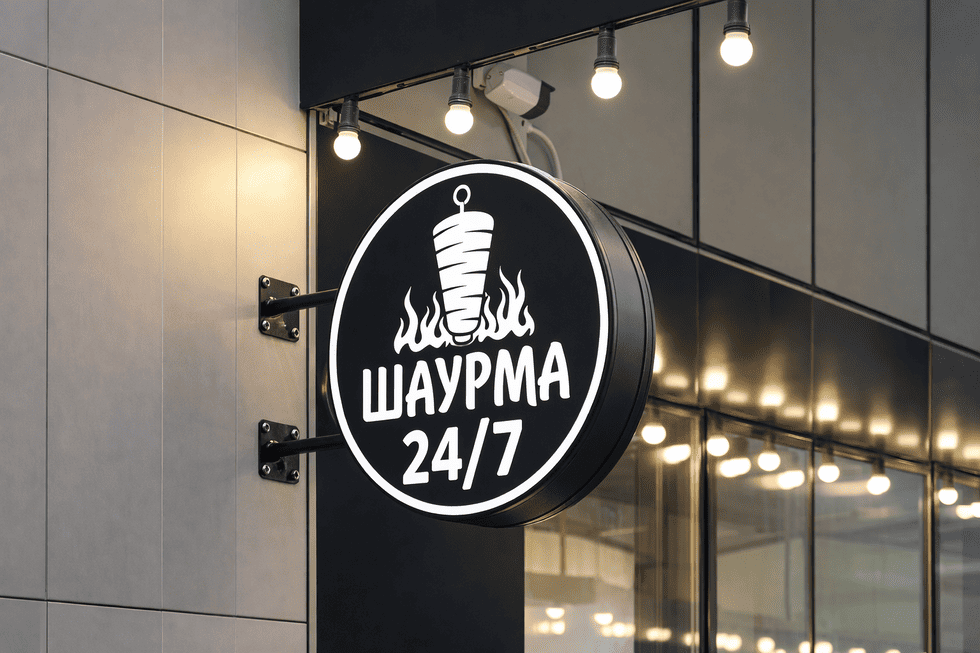 Круглая консольная вывеска для кафе