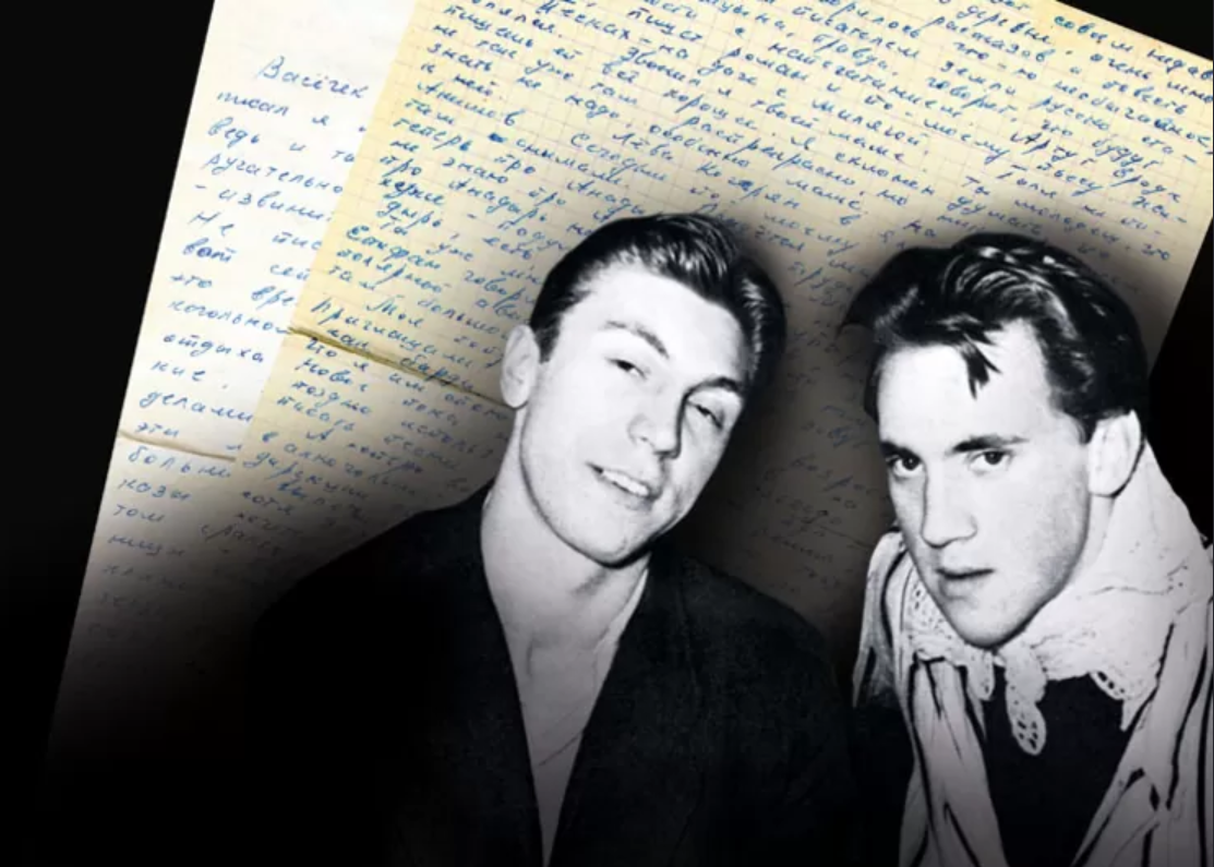 И. Кохановский и В. Высоцкий, январь 1956 г. Коллаж из фото и писем Высоцкого (источник - "Караван историй)