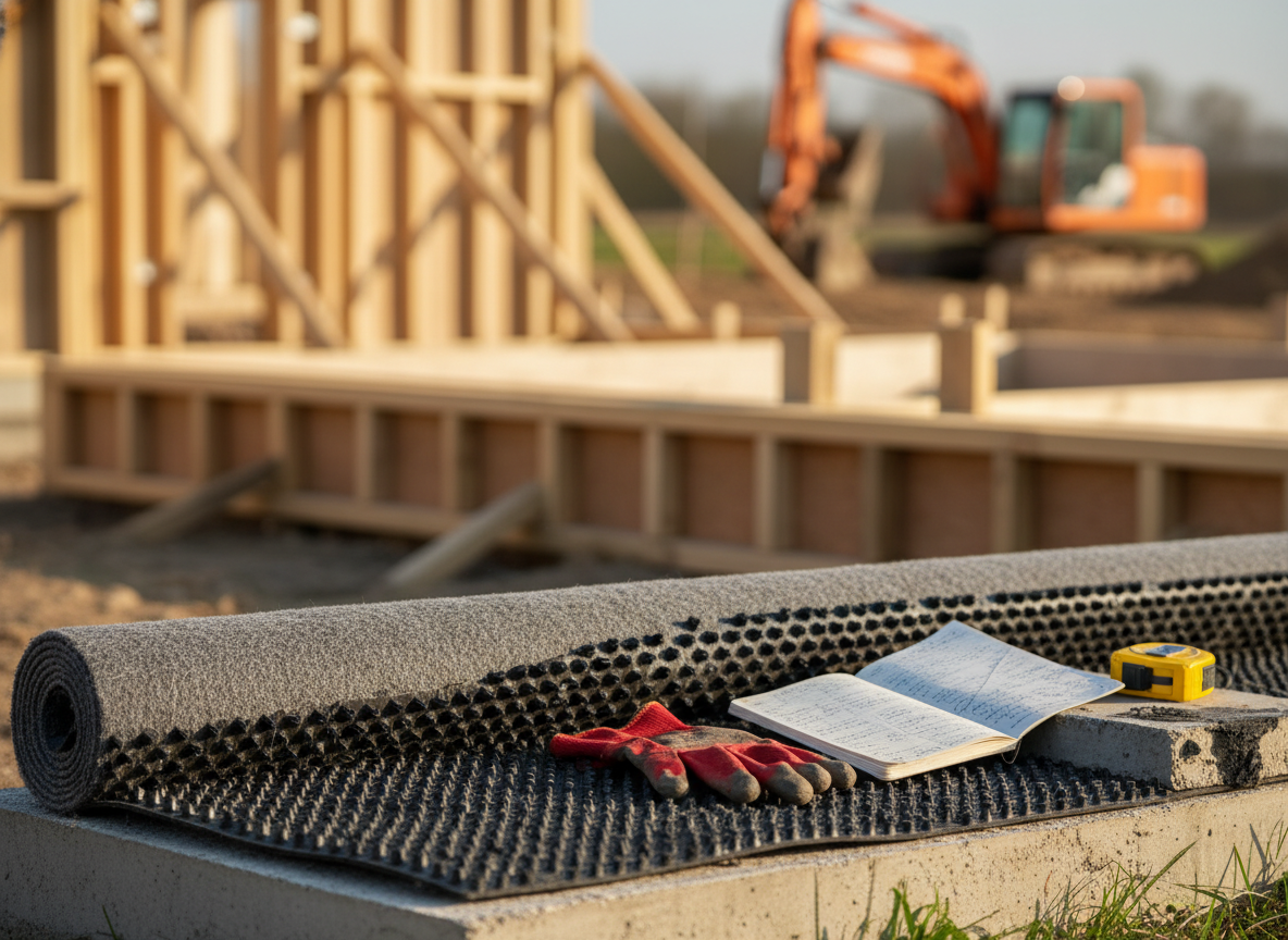 Геотекстиль с одной стороны, дренажные выступы — с другой. Уложить не так просто, как кажется. Перепутаешь стороны — вода будет стоять, а не уходить. Как правильно — 5 шагов в чек-листе 🔍