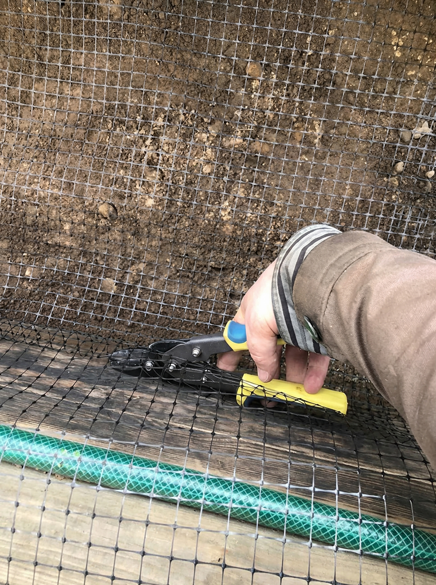 Установка пластиковой сетки в грядку