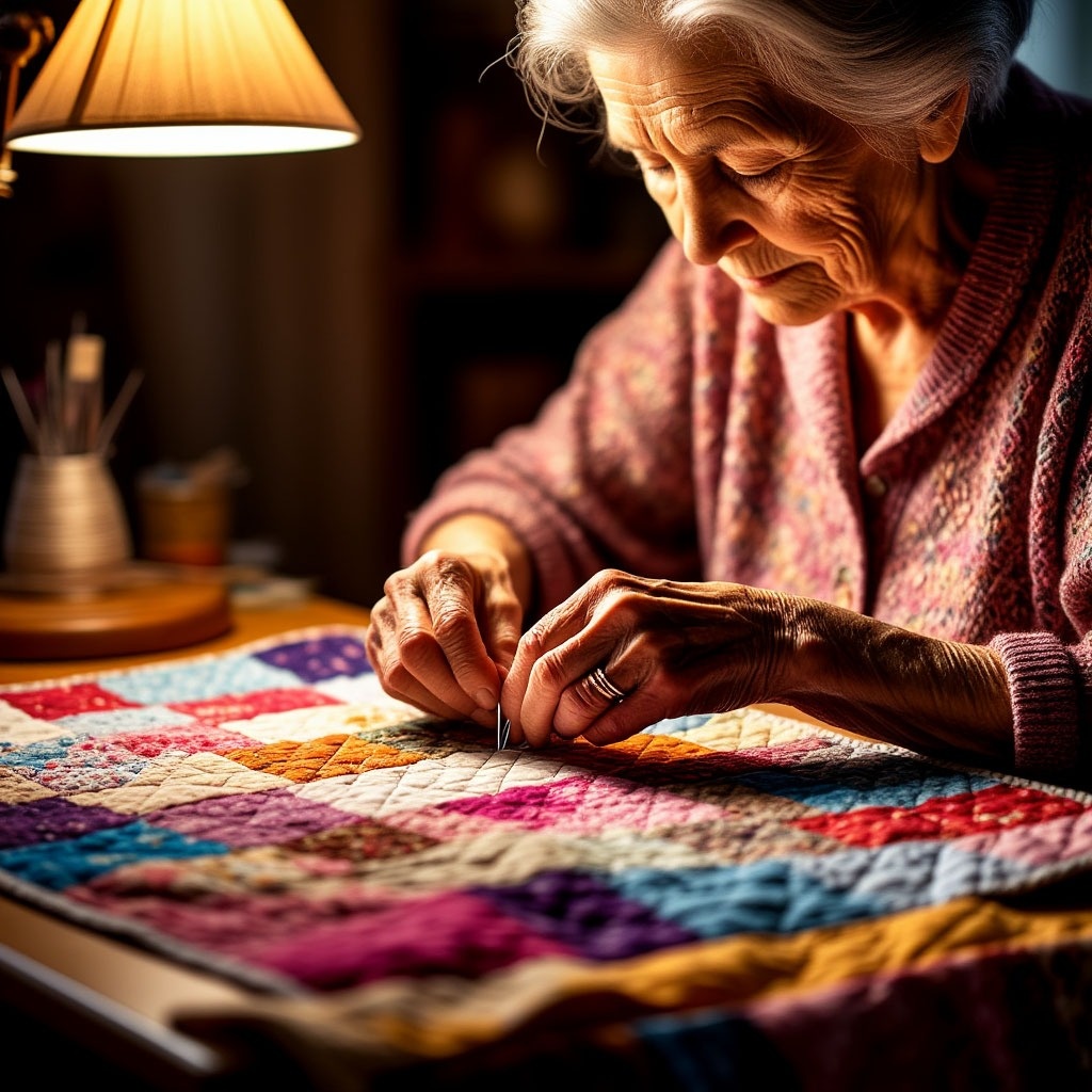 Бабушка полгода шьет Лоскутное одеяло...  