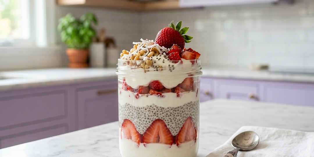 Клубничное парфе с чиа и грецкими орехами — кето-завтрак за 10 минут