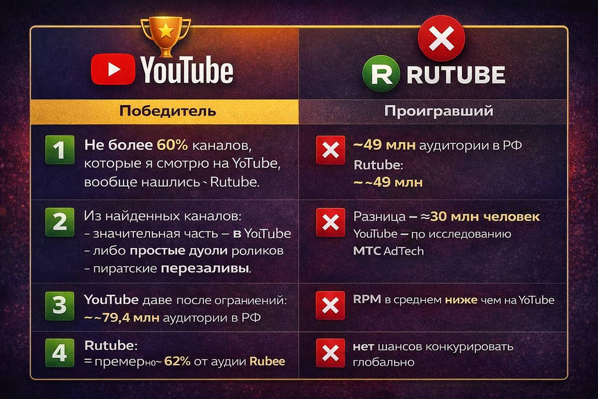 Сравнение YouTube и Rutube