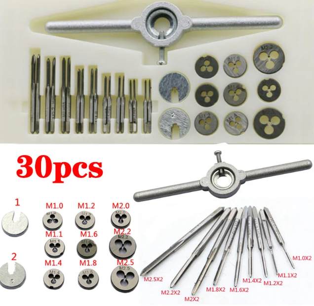 Набор метчиков и плашек из углеродистой стали 30 шт.