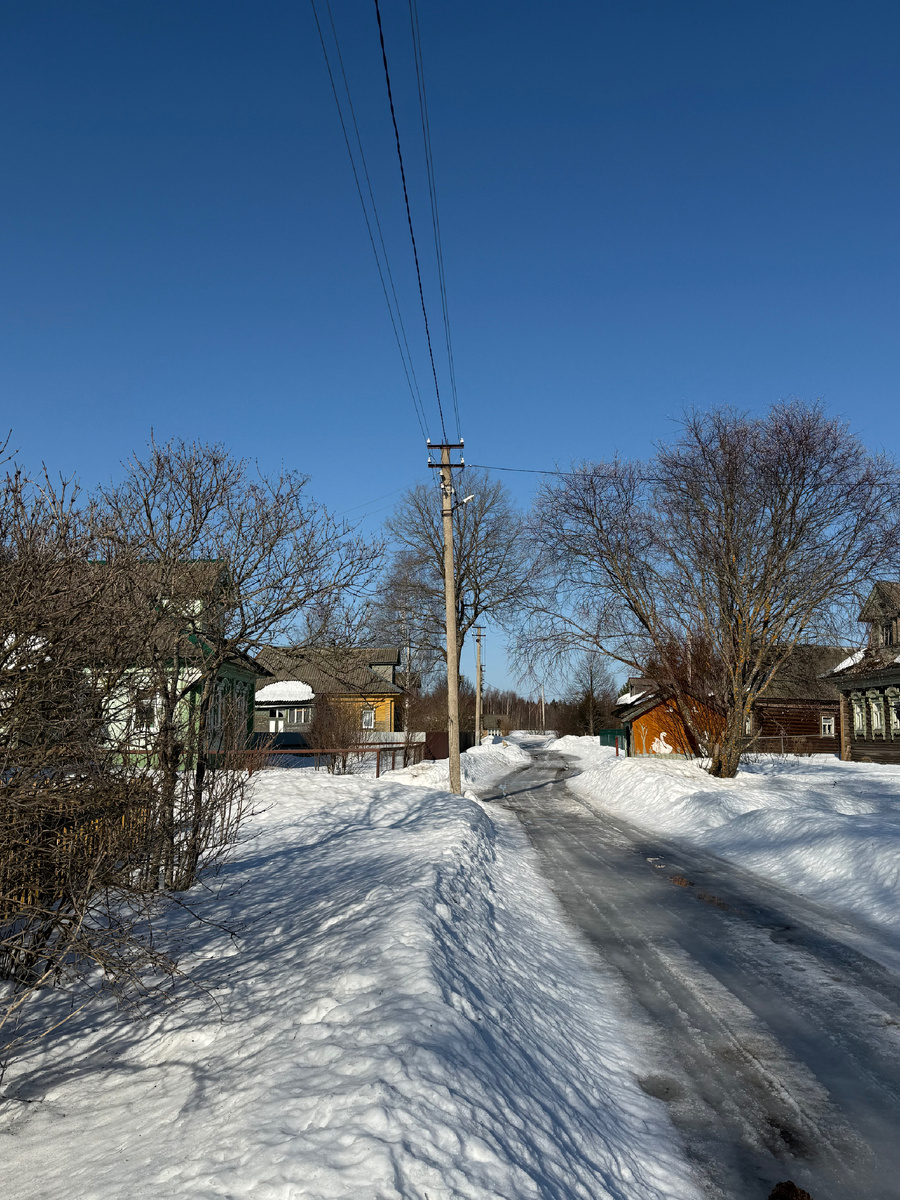 деревня ранней весной, март. Демидово, Ярославская область, Большесельский район