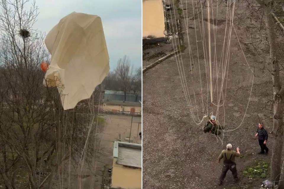   Видео с повисшим на дереве парашютистом из Ессентуков набрало 80 тысяч лайков. Фото: стоп-кадр видео из соцсетей