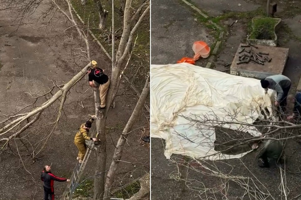    Во дворе дома развернули настоящую спасательную операцию. Фото: стоп-кадр видео из соцсетей