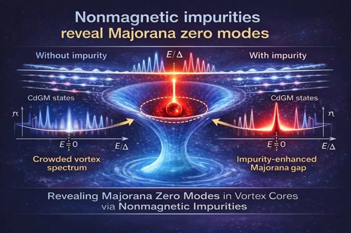 Рисунок. Иллюстрация воздействия немагнитных примесей на «заметность» нулевых майорановых мод. Источник: https://mezo-mipt.ru/news/128