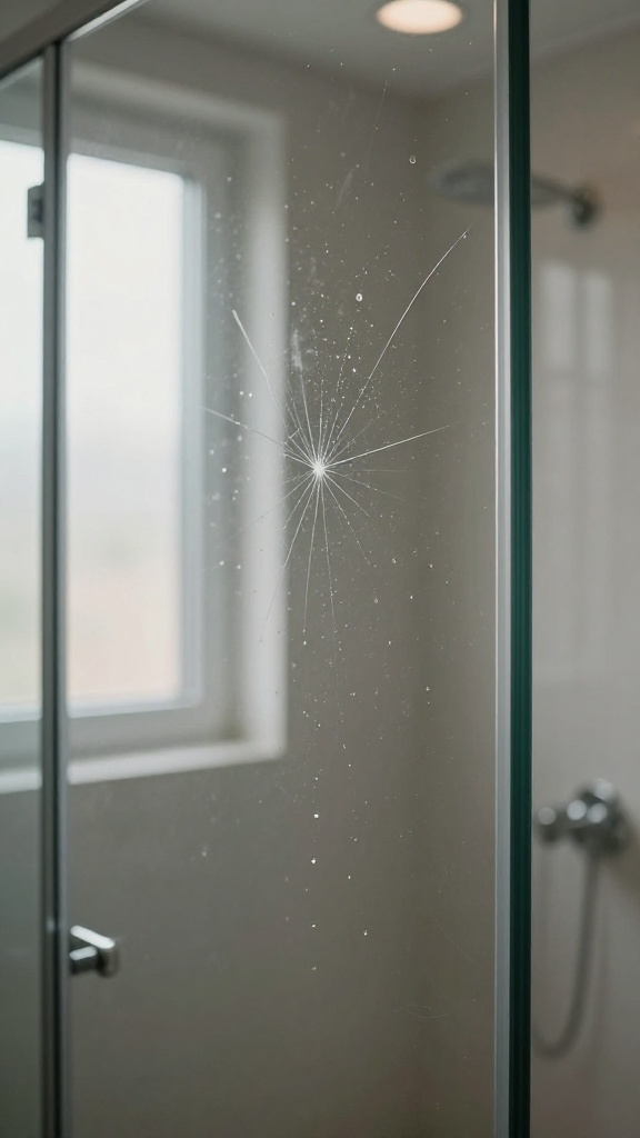 треснувшая стеклянная дверь душевой кабины в ванной комнате