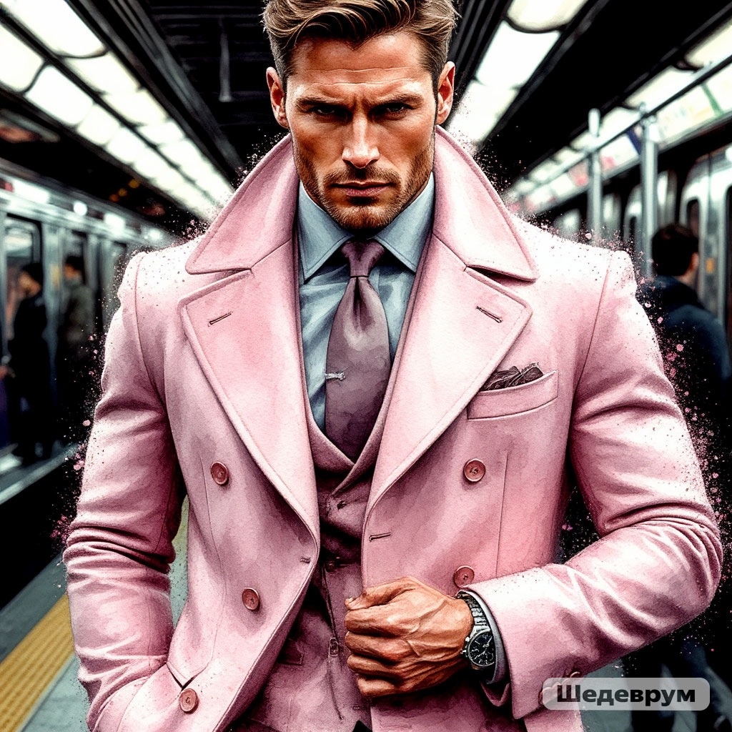 Мужчина в розовом пальто