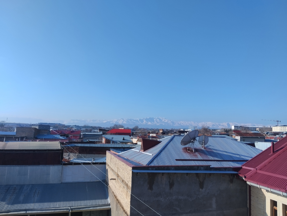 Вид на горы с крыш Самарканда (таких ташкентских фоток, извините, нет - в Ташкенте в мою поездку было пасмурно, гор было не видно)