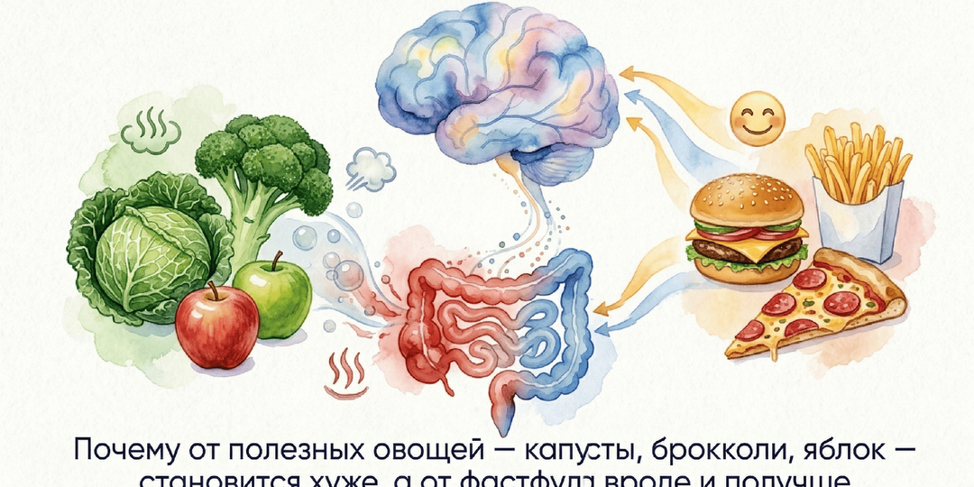 Почему от полезных овощей — капусты, брокколи, яблок — становится хуже, а от фастфуда вроде и получше