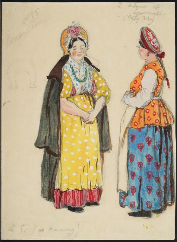 А. Н. Бенуа, эскиз женских костюмов для балета  «Петрушка». Музей Государственного академического Большого театра России