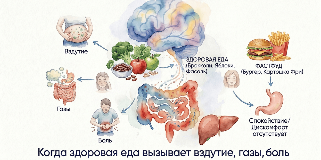 Когда здоровая еда вызывает вздутие, газы, боль и дискомфорт — а фастфуд проходит спокойно — это не парадокс и не индивидуальная особенность