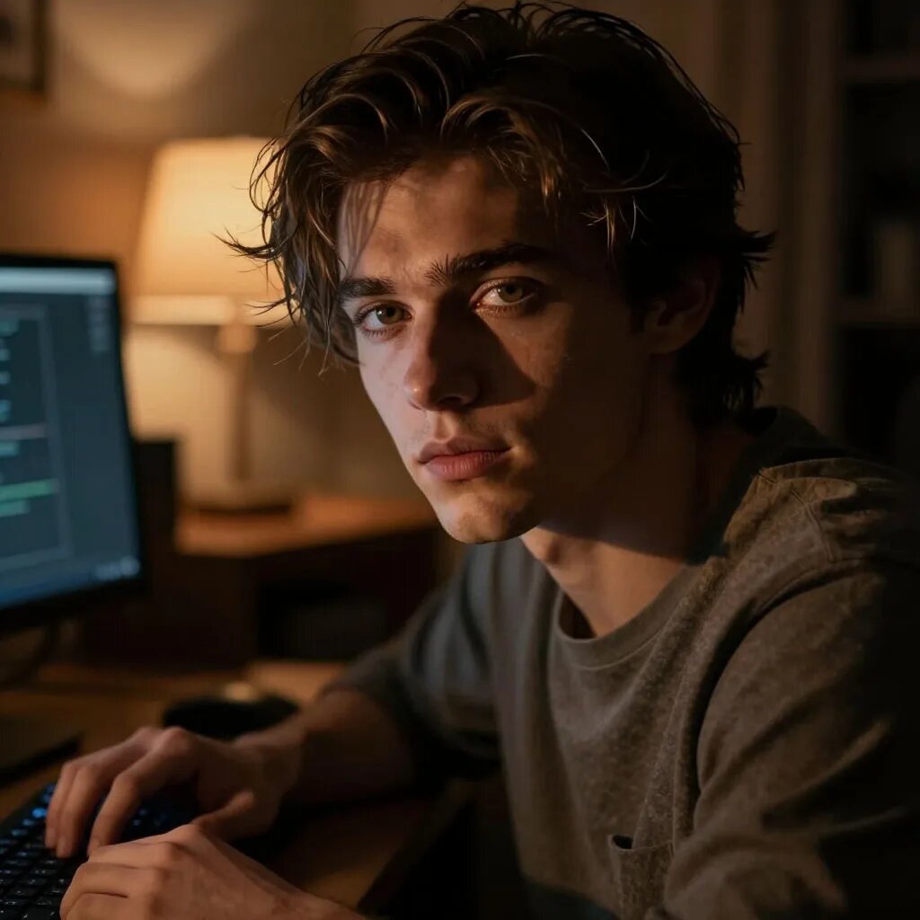 За компьютером. Иллюстрация сгенерирована нейросетью