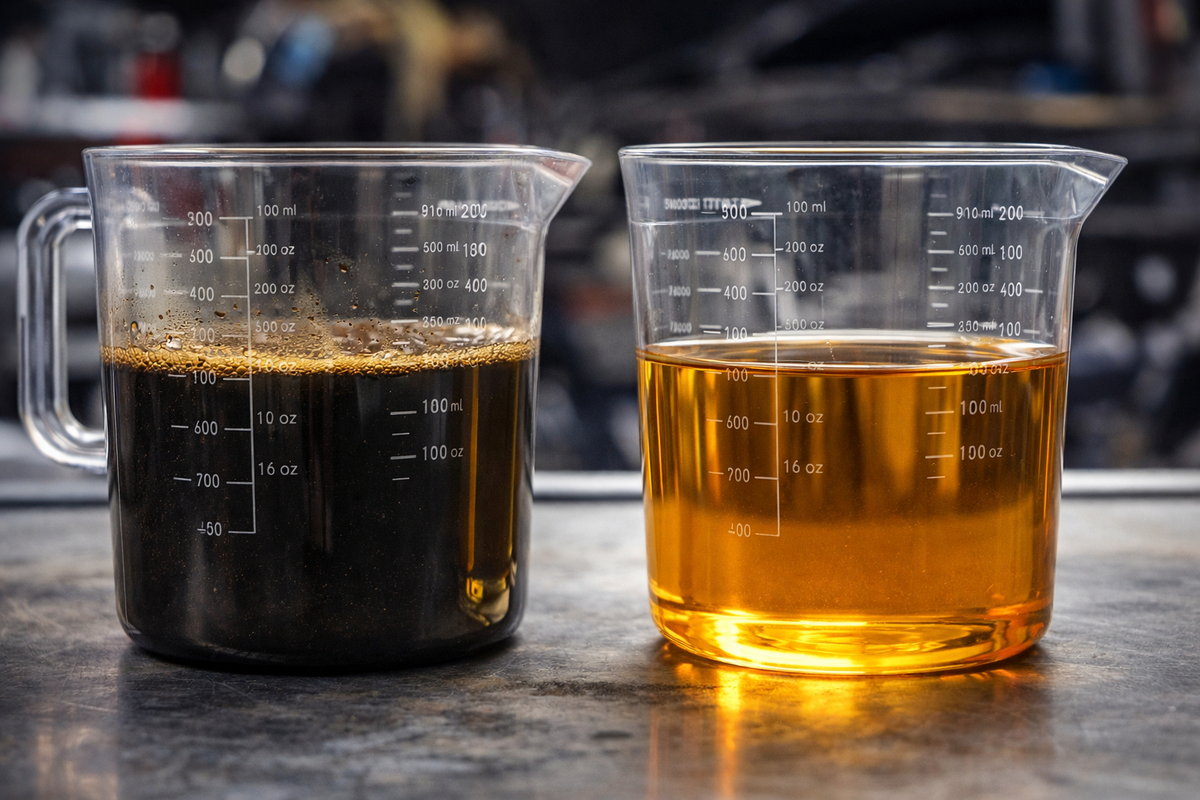 Отработавшее масло и новое