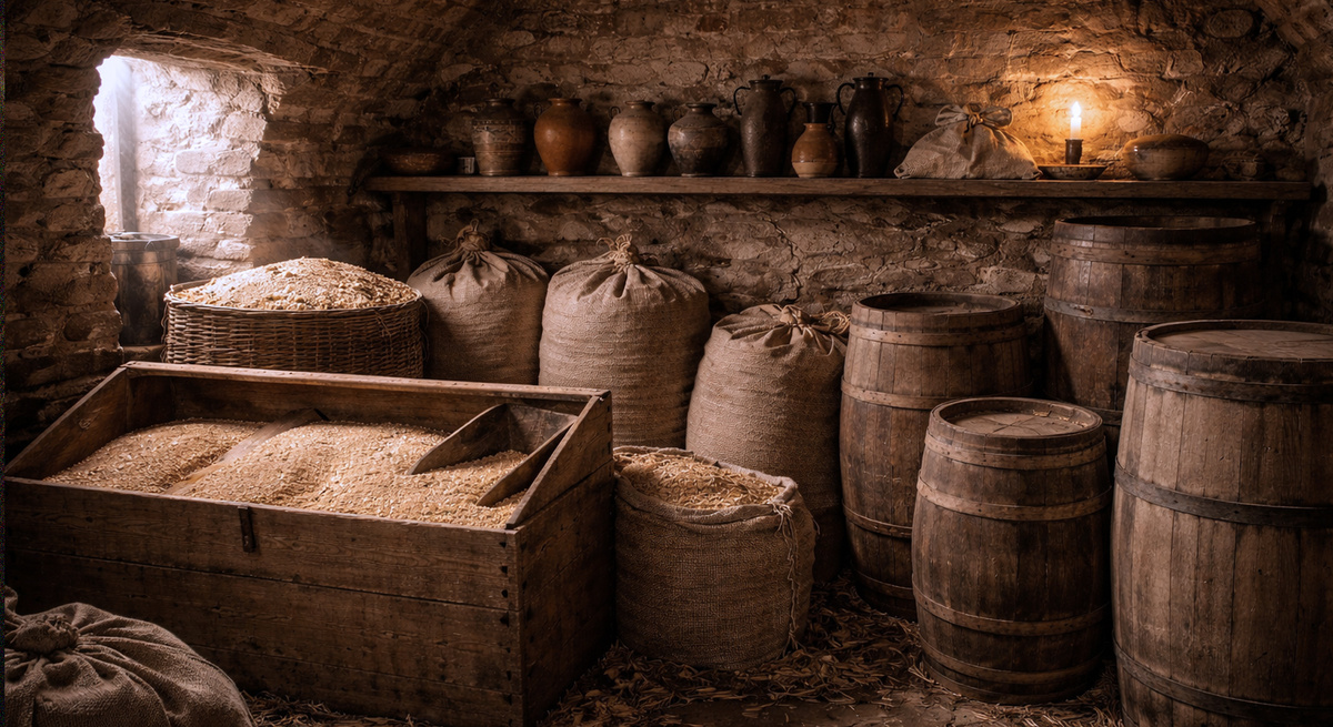 AI-иллюстрация: запасы зерна в амбаре.