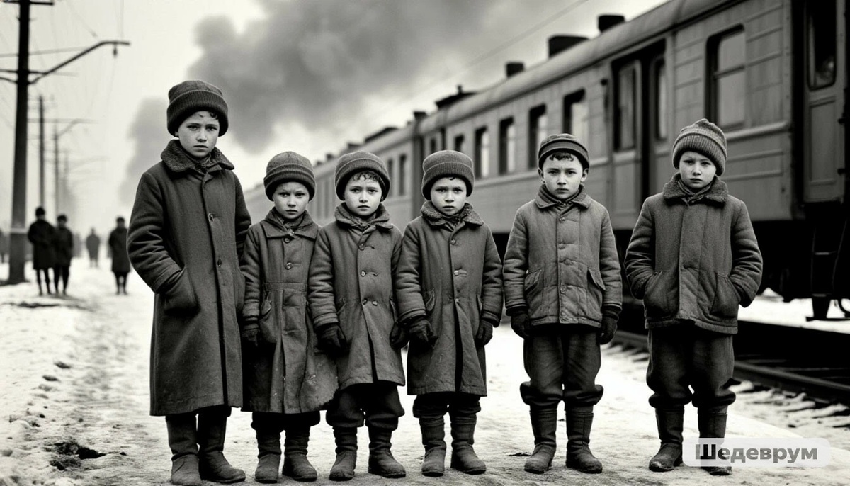 Эвакуация сирот на вокзале в годы Великой Отечественной войны