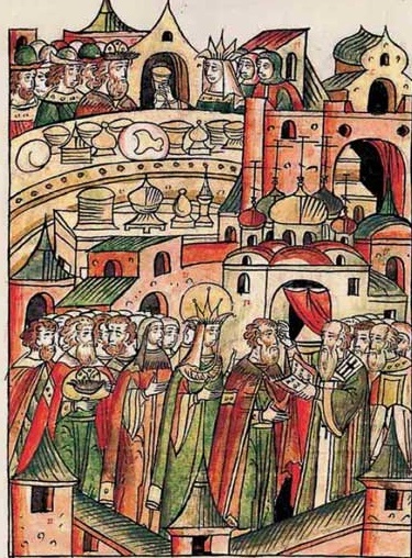 Миниатюра  летописного Лицевого свода посвящена свадьбе Василия III и Елены Глинской