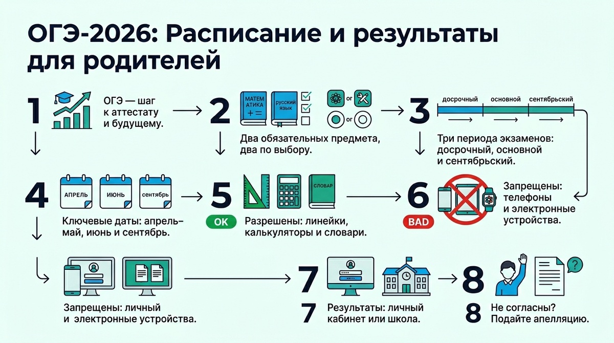 ОГЭ-2026: расписание и результаты для родителей  📷
