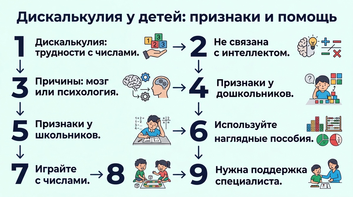 Дискалькулия у ребёнка: признаки и помощь  📷
