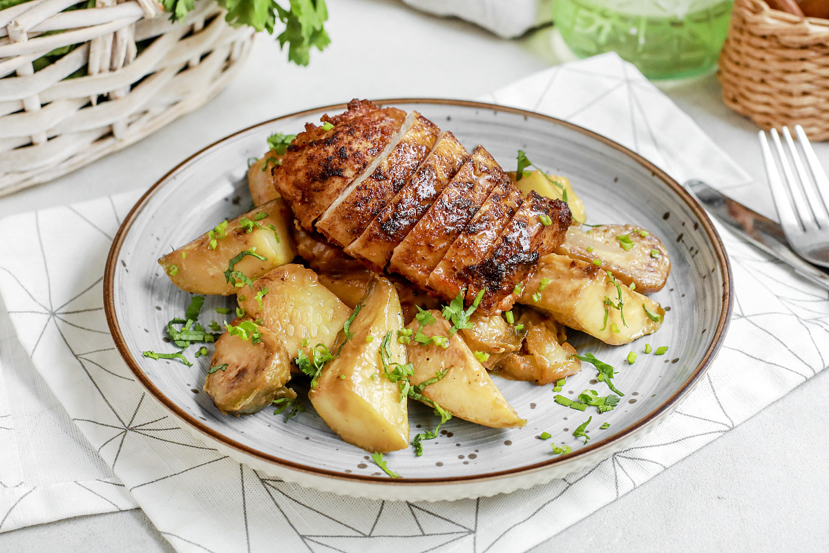 Асадо - курочка по уругвайски с овощами в мисо соусе