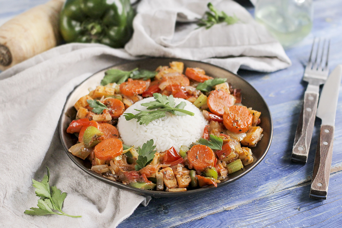 Гамбо — луизианское овощное рагу с рисом Жасмин