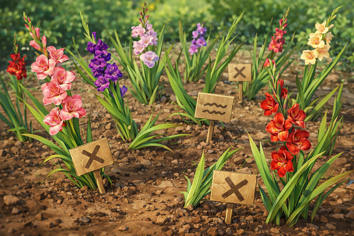    Гладиолусы Изображение сгенерировано с помощью ИИ. Коллаж: 7Дней.ru