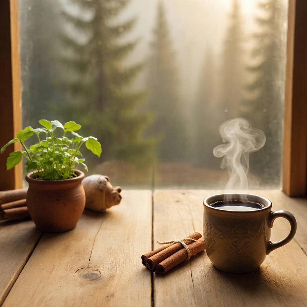 Утро, кофе с гвоздикой и тишина у окна - лучшее время для размышлений. Картинка создана нейросетью.