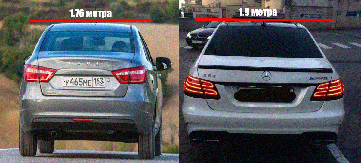 сравнение Lada Vesta и Mercedes e63 в ширину