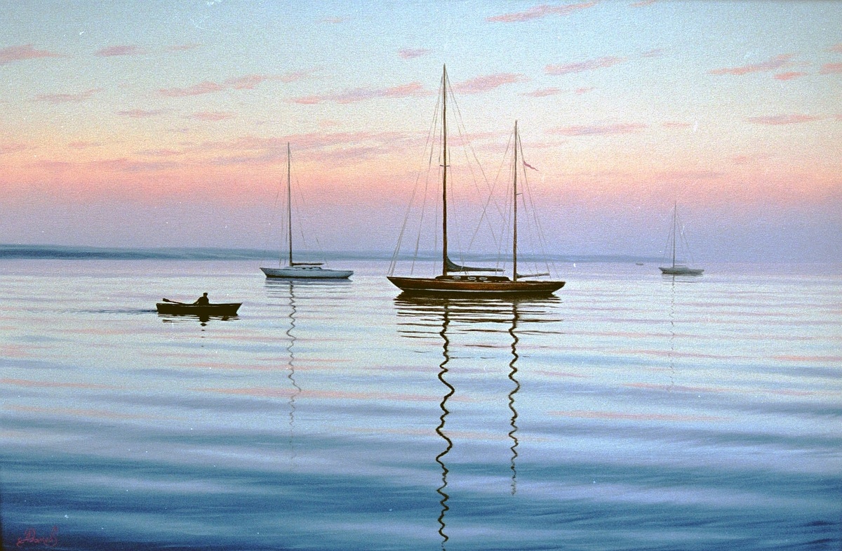 Штиль на море. 1999 г. Х.м.60х90см Источник изображения : vk.com›marinistikaart_adamov