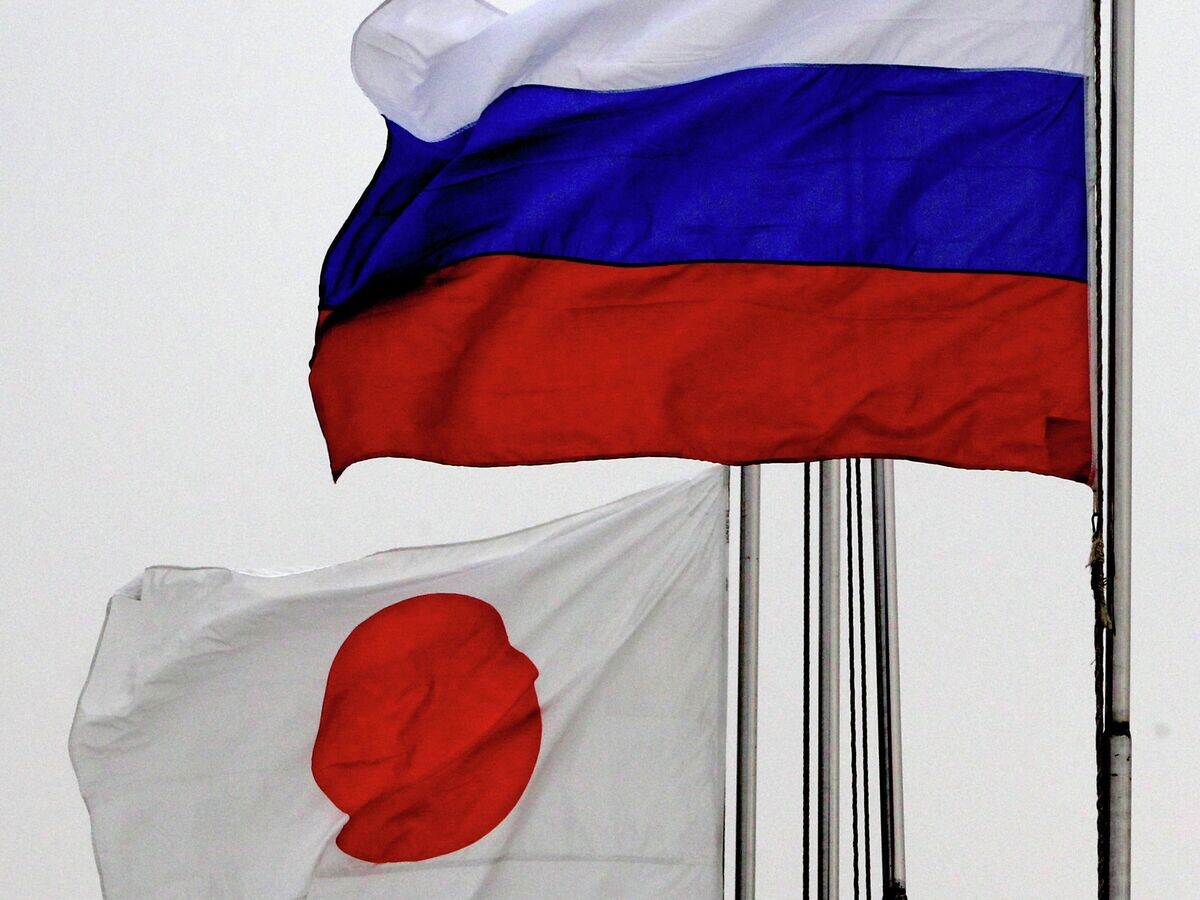    Государственные флаги России (справа) и Японии по случаю прибытия эсминца "Хамагири" Морских сил самообороны Японии во Владивосток© РИА Новости . Виталий Аньков