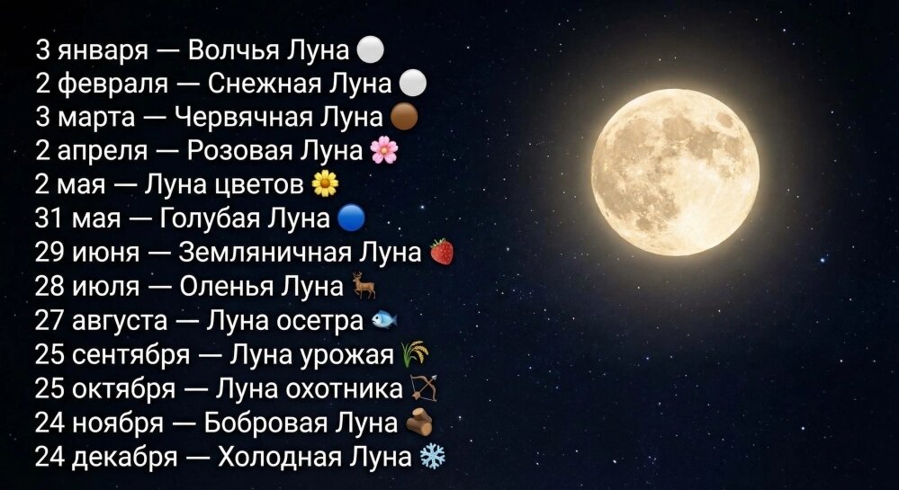    Календарь полнолуний 2026 года. Фото: АиФ-Северный Кавказ