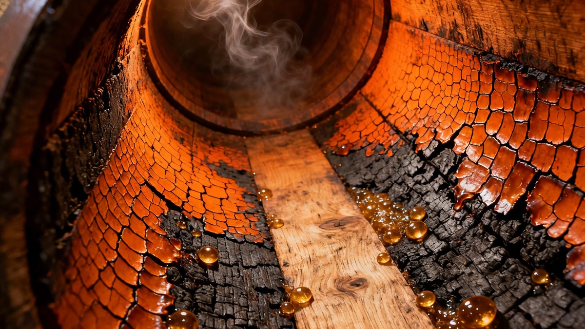 Именно эта обугленная поверхность превращает бесцветный дистиллят в янтарный ром с ванильным характером. Бурбон отдал бочку — Карибы забрали магию.