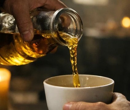 Брат Бернар наливает в простые керамические чаши