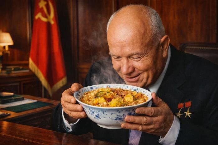 Любимое блюдо генсека СССР: что Хрущёв просил готовить на обед? Рецепт охотничьего кулеша. Обложка © ChatGPT