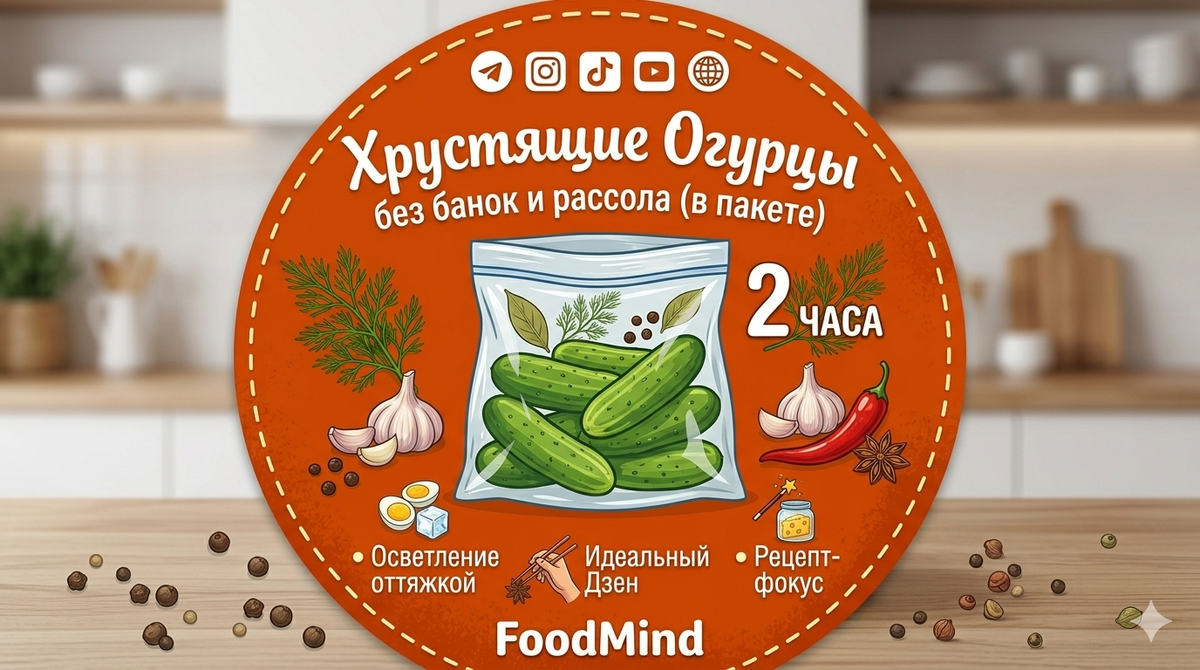Что нам понадобится (на 500 г):Огурцы: 500 г (выбирайте пупырчатые, они лучше впитывают соль).Соль: 1 ч. л. (лучше крупная, каменная).Чеснок: 2-3 зубчика (давим ножом для аромата).Зелень: Укроп — это база. Можно добавить зонтики.Специи: Перец горошком и пара лавровых листиков.