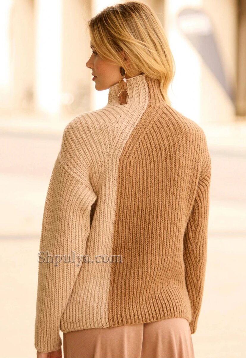 Двухцветный пуловер с полупатентным узором