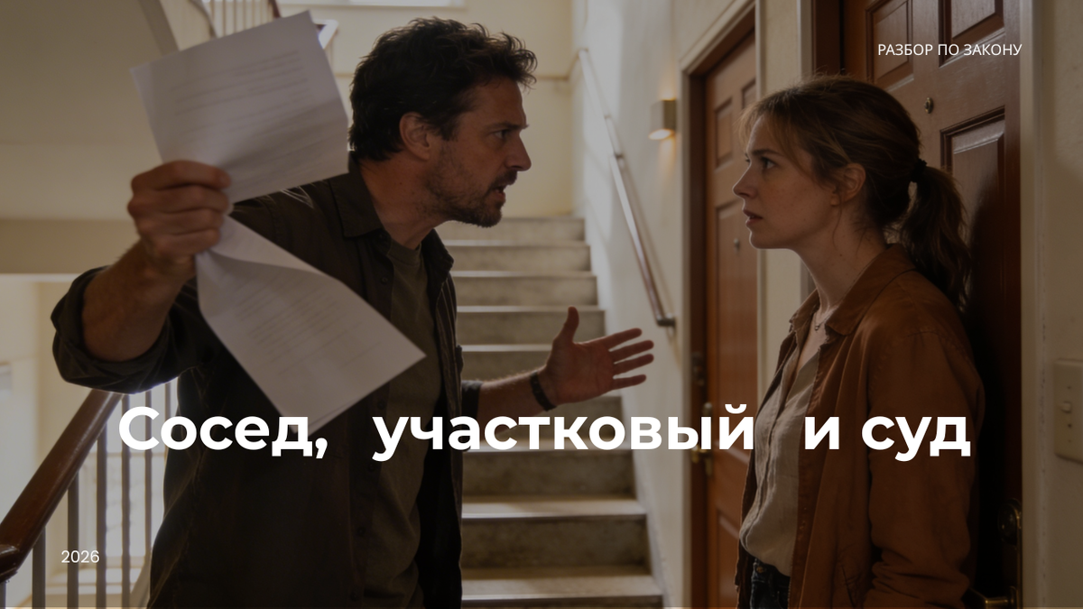 Сосед пугает участковым и судом за любой шорох, и вы уже боитесь лишний раз открыть дверь? Показываю, где пустой блеф, а где пора включать защиту.