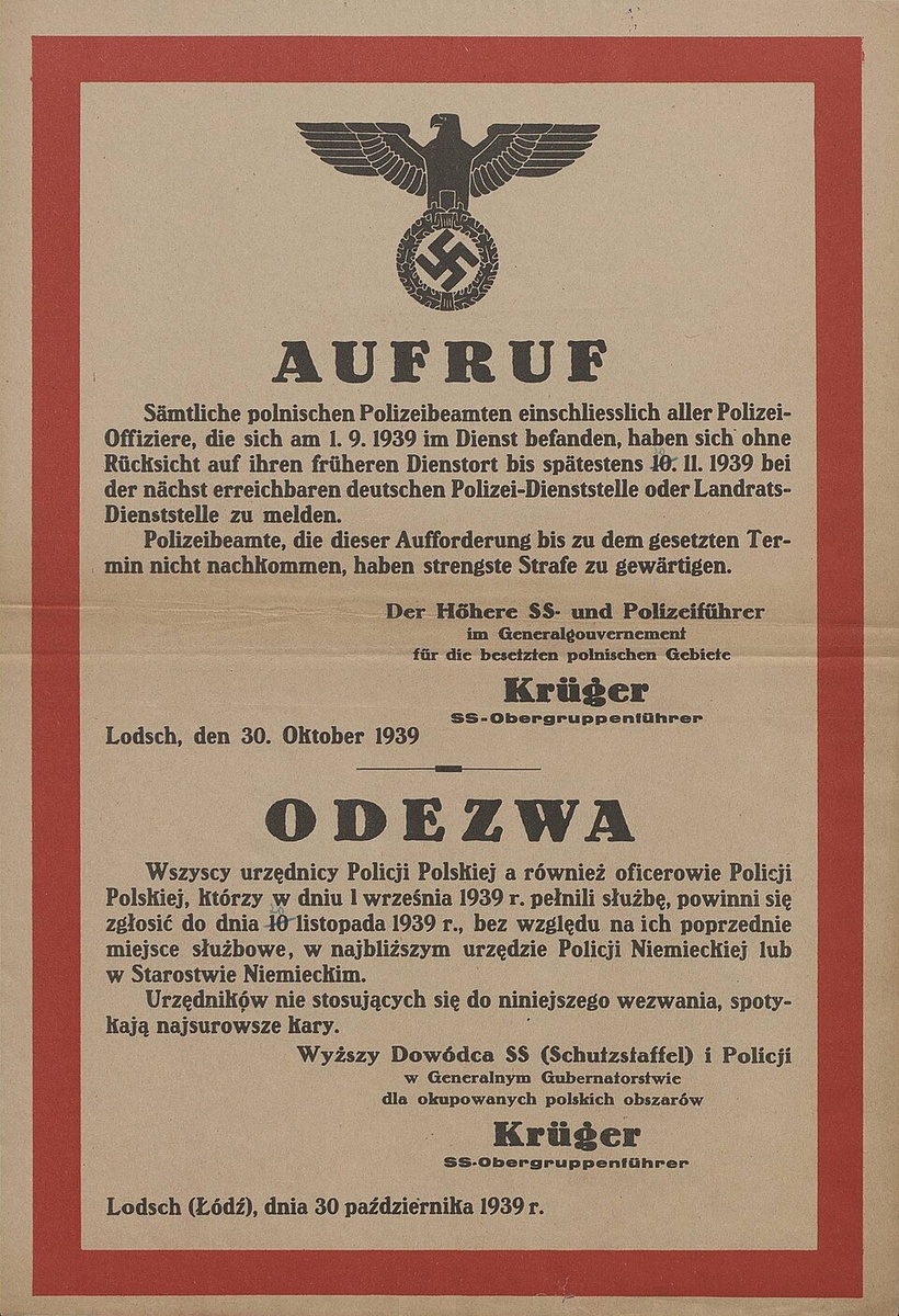 Плакат генерал-губернаторства, требующий, чтобы бывшие офицеры польской полиции