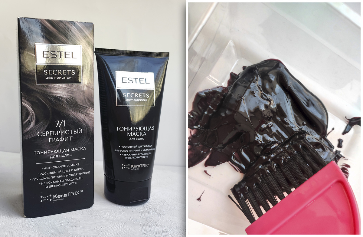 Тонирование волос  маской Estel Secrets цвет-эксперт, в оттенке 7/1 